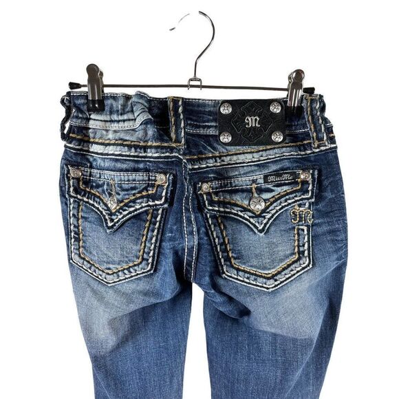 Miss Me Signature Boot Cut Bling Flap Pocket Medium Wash Jeans 27x29.5 *ALTERED* - Picture 6 of 16
